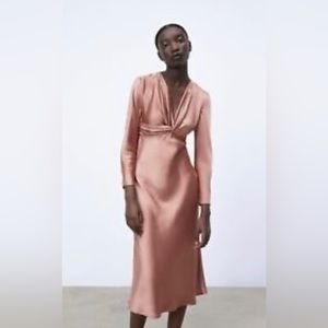 Zara dusty pink long sleeve midi dress